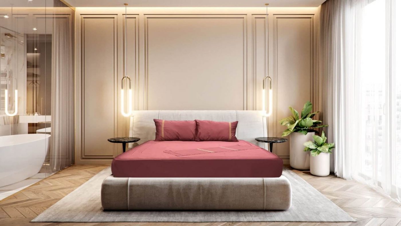 Bộ drap giường trơn Canada cotton màu đỏ. 